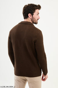 Bojoni Chicago Slim Fit Brown Knitwear Cardigan Sweater