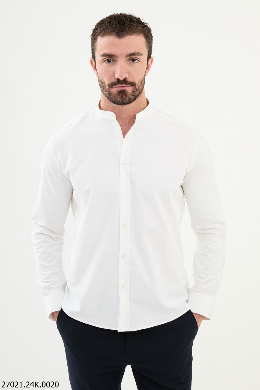 Bojoni Belmonte Slim Fit White Shawl Collar Shirt