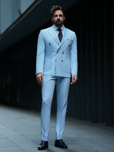 Sky-Blue Double Breasted Suit 2-Piece