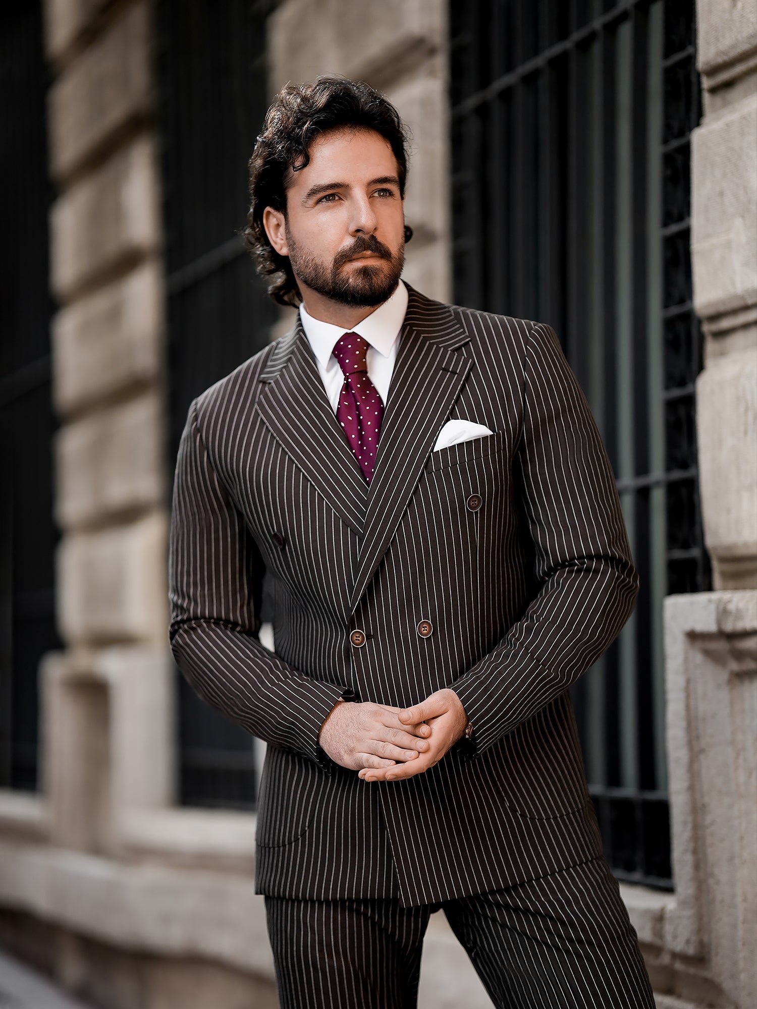 Brown Striped Double Breasted Suit 2-Piece