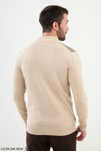 Bojoni Chicago Slim Fit Beige Knitwear Zipper Sweater