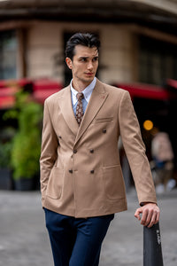 Bojoni Omaha Slim Fit Beige Double Breasted Blazer