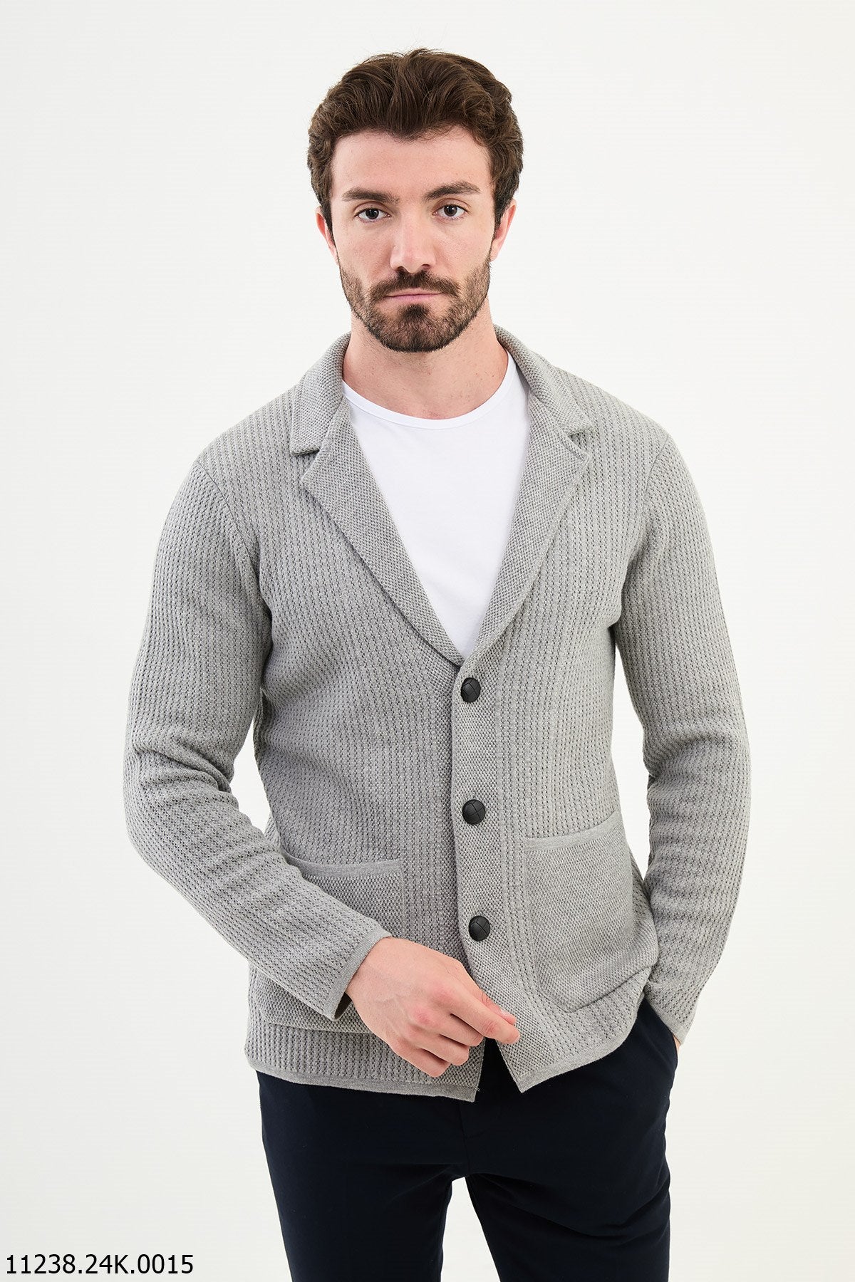 Bojoni Chicago Slim Fit Gray Knitwear Cardigan Sweater