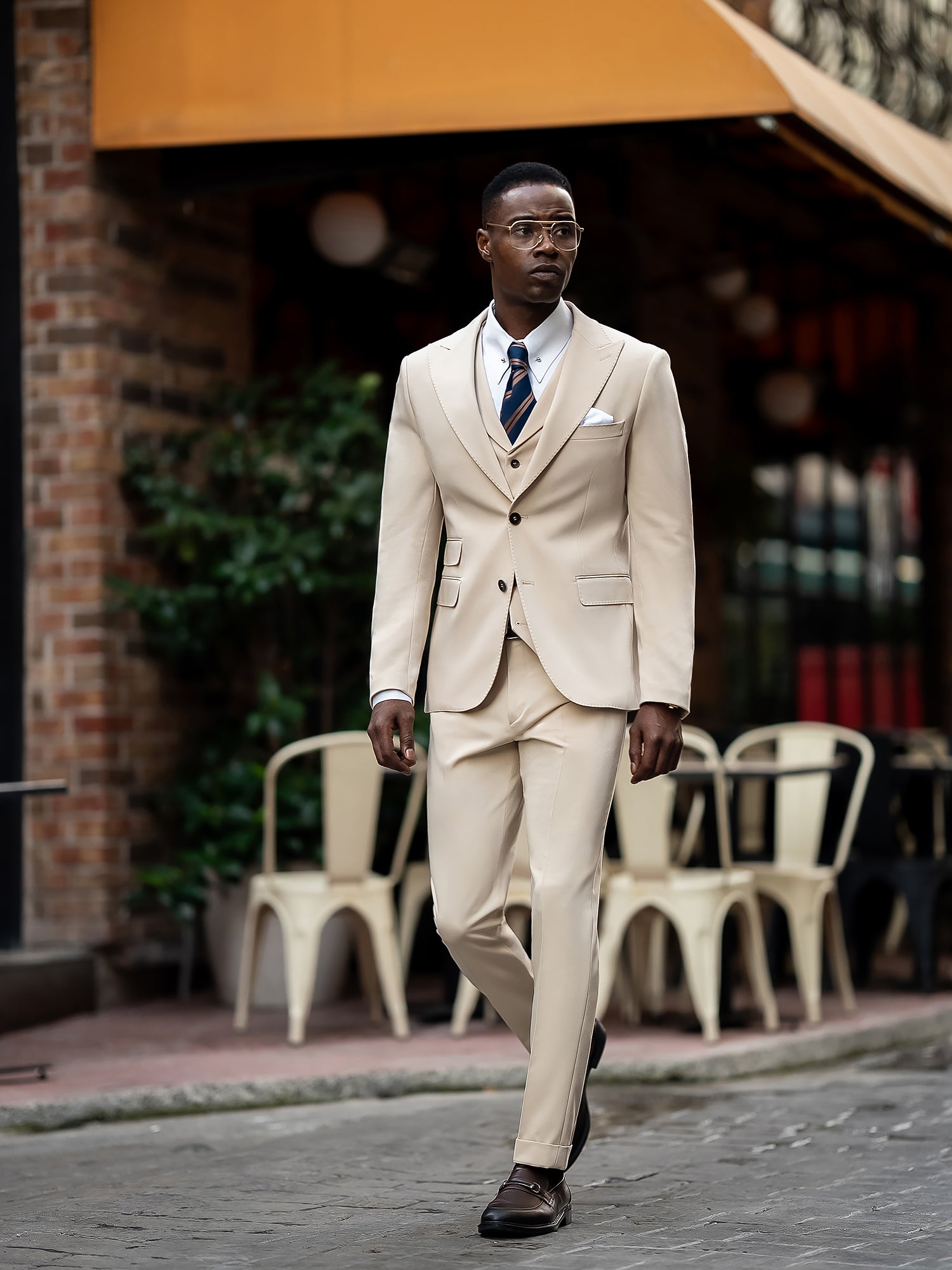 Beige Slim-Fit Suit 3-Piece