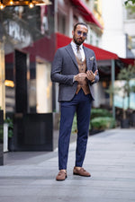 Load image into Gallery viewer, Bojoni  Matera Navy Blue Slim Fit Peak Lapel 3 Piece Combined Suit
