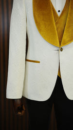 Load image into Gallery viewer, Bojoni Paruri Yellow Slim Fit Velvet Shawl Lapel Wool Tuxedo
