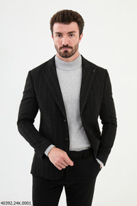 Bojoni Belmonte Slim Fit Black Striped Blazer