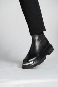 Bojoni Pineto Black Leather Metal Boots Shoes