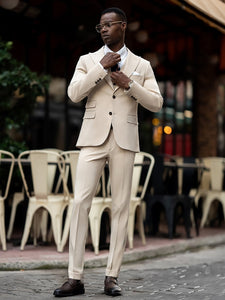 Beige Slim-Fit Suit 3-Piece