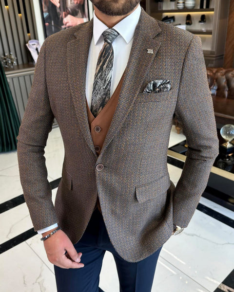 Bojoni Iowa Brown Wool Plaid Slim Fit Suit | BOJONI