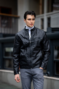 Bojoni Omaha Slim Fit Black  Leather Wrined Jacket