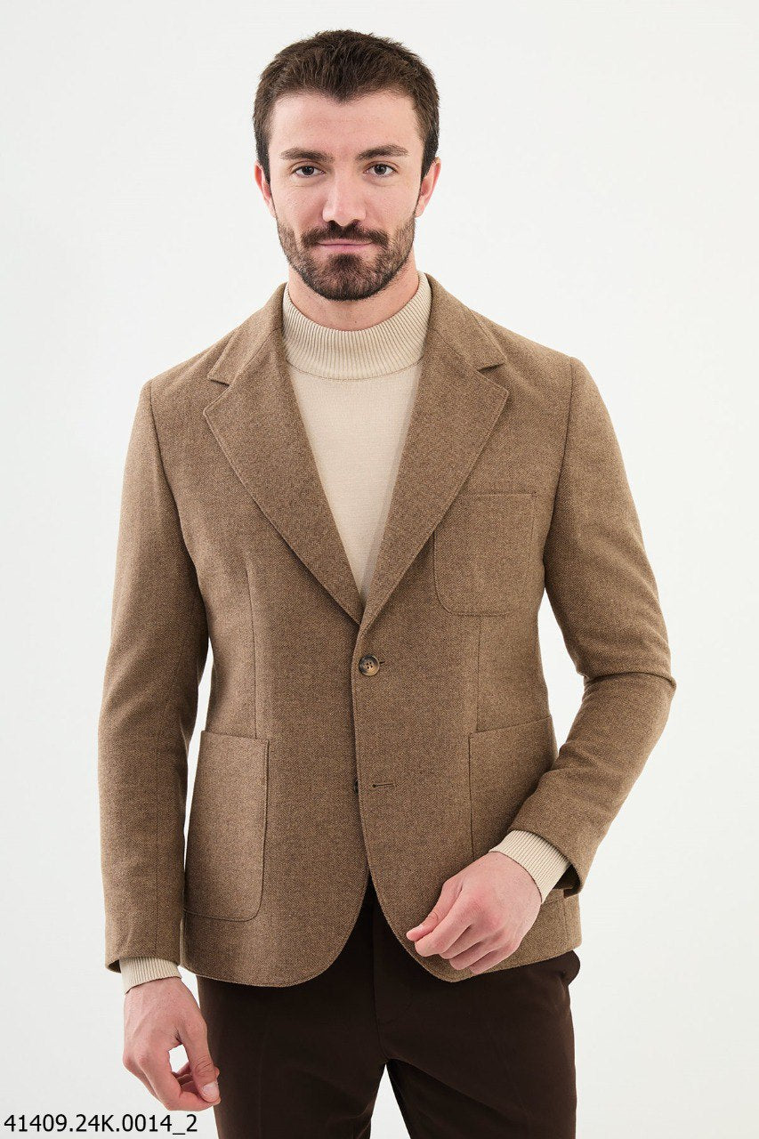 Bojoni Belmonte Slim Fit Camel Hood Blazer