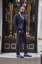 Load image into Gallery viewer, Bojoni  Matera Navy Blue Slim Fit Notch Lapel 3 Piece Check Suit
