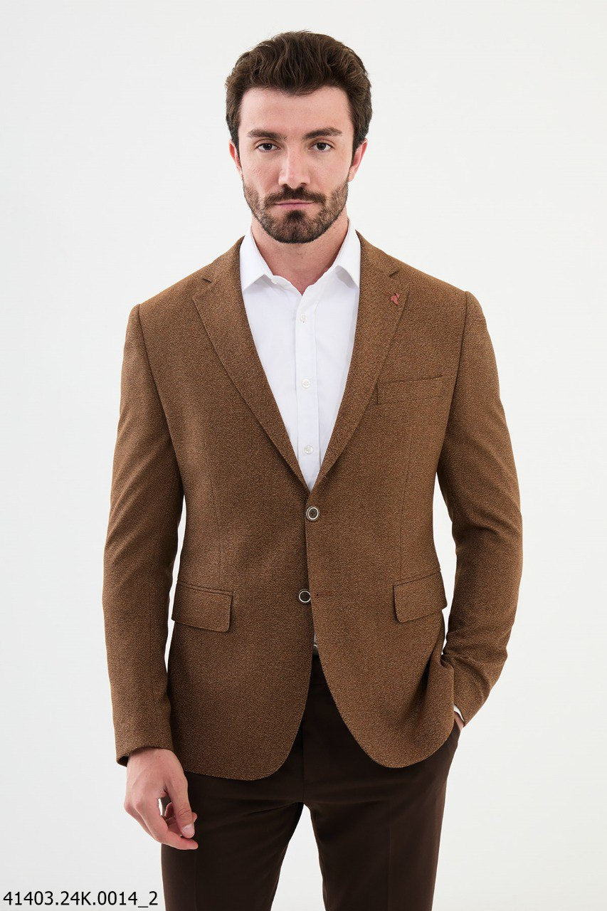 Bojoni Belmonte  Slim Fit Mono Collar Camel Blazer