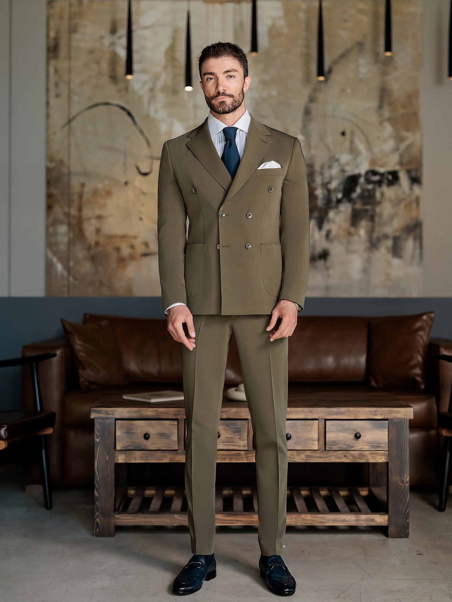 Khaki Double Breasted Suit 2-Piece