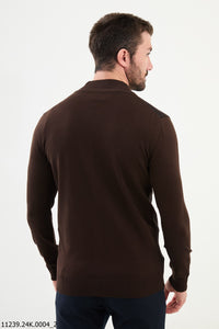 Bojoni Chicago Slim Fit Brown Knitwear Zipper Sweater