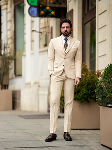 Beige Slim-Fit Suit 3-Piece