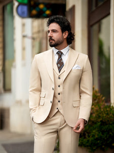 Beige Slim-Fit Suit 3-Piece