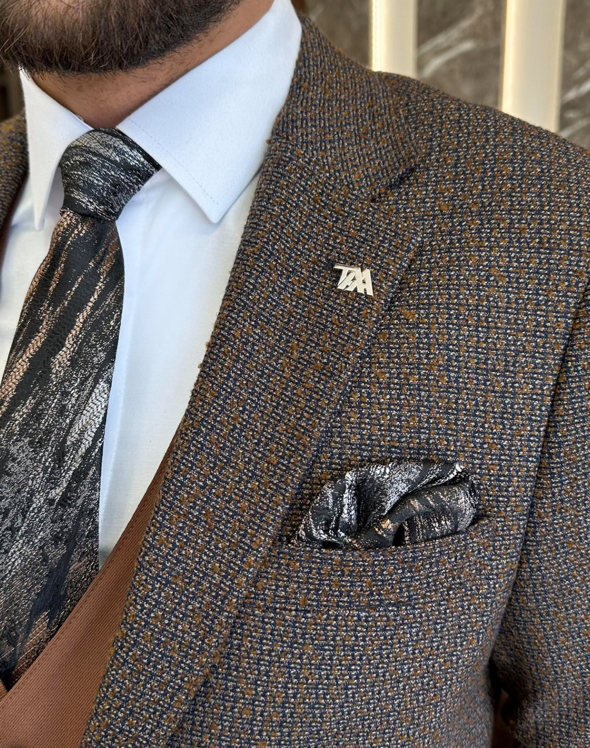 Bojoni Iowa Brown Wool Plaid Slim Fit Suit