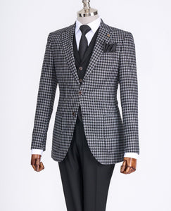 Bojoni Chicago Slim Fit Checked Black Suit