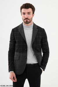 Bojoni Belmonte Slim Fit Black Plaid Blazer