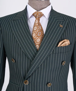 Bojoni Chicago Slim Fit Special Design Double Breasted Dark Green Suit