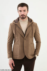 Bojoni Belmonte Slim Fit Camel Hood Blazer