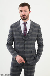 Bojoni Belmonte Navy Blue Plaid Slim Fit Suit