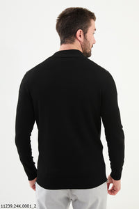 Bojoni Chicago Slim Fit Black Knitwear Zipper Sweater