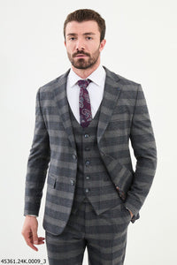 Bojoni Belmonte Navy Blue Plaid Slim Fit Suit