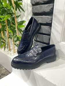 Bojoni Mayfair Navy Blue Croco Leather Shoes