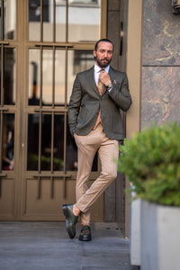 Bojoni Milford Khaki Slim Fit Notch Lapel 3 Piece Combination Suit