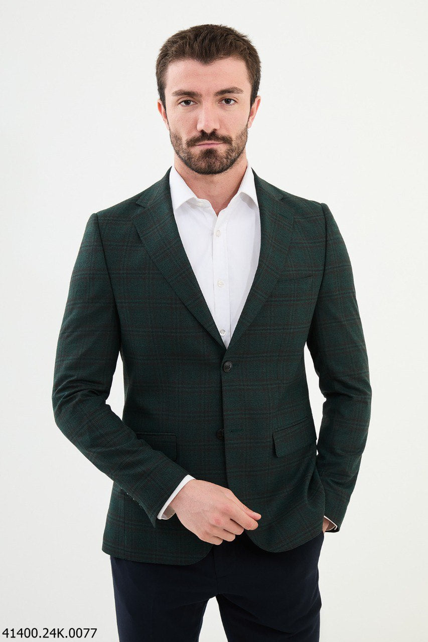 Bojoni Belmonte Slim Fit  Green Plaid  Blazer