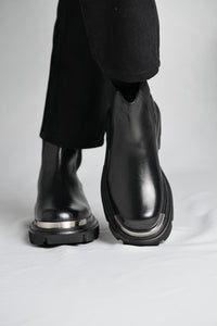 Bojoni Pineto Black Leather Metal Boots Shoes