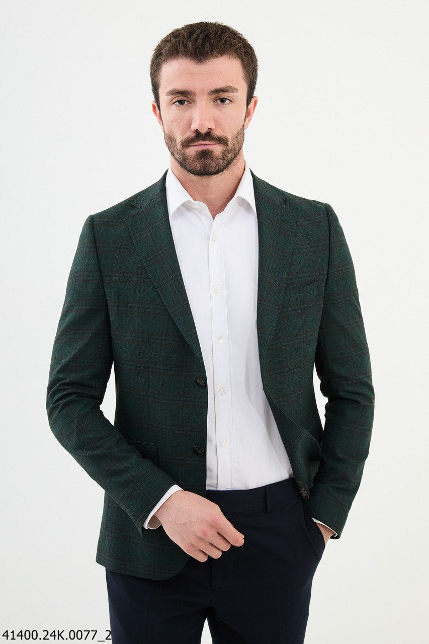 Bojoni Belmonte Slim Fit  Green Plaid  Blazer