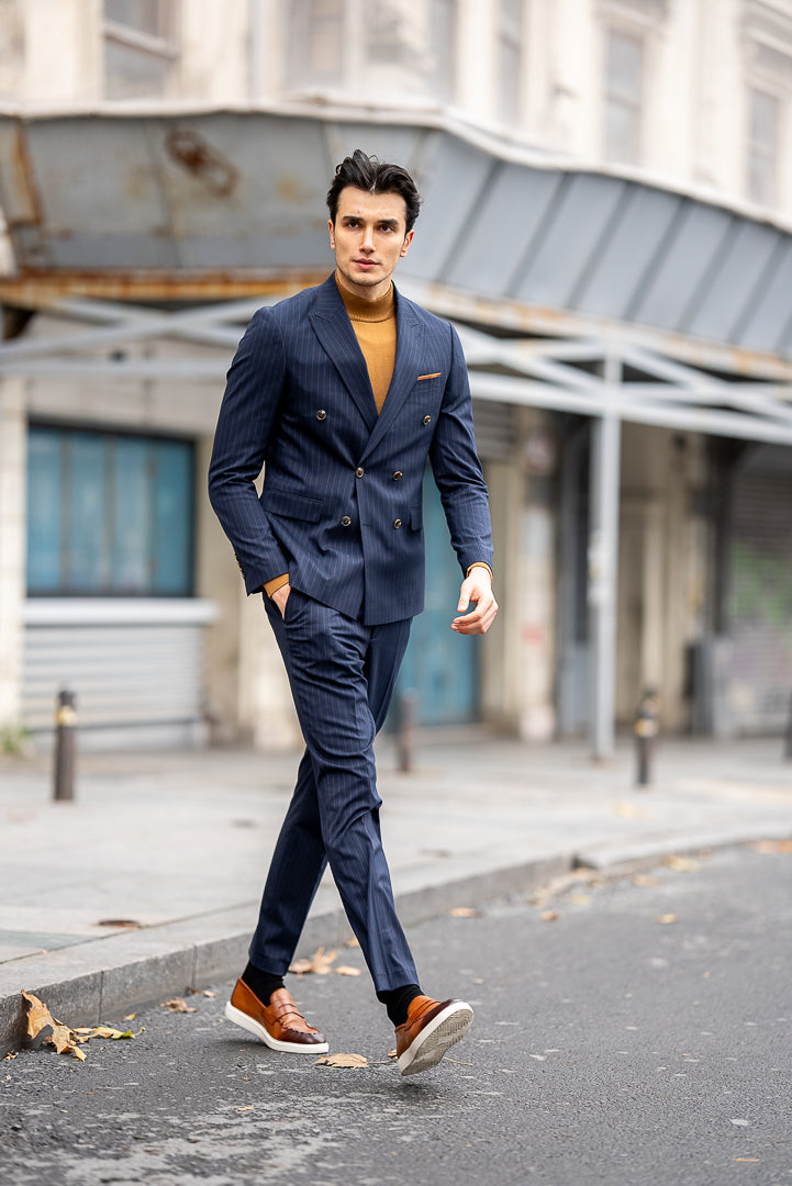 Bojoni Omaha Navy Blue  Double Breasted Slim Fit Suit