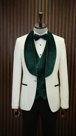 Load image into Gallery viewer, Bojoni Paruri Green Slim Fit Velvet Shawl Lapel Wool Tuxedo
