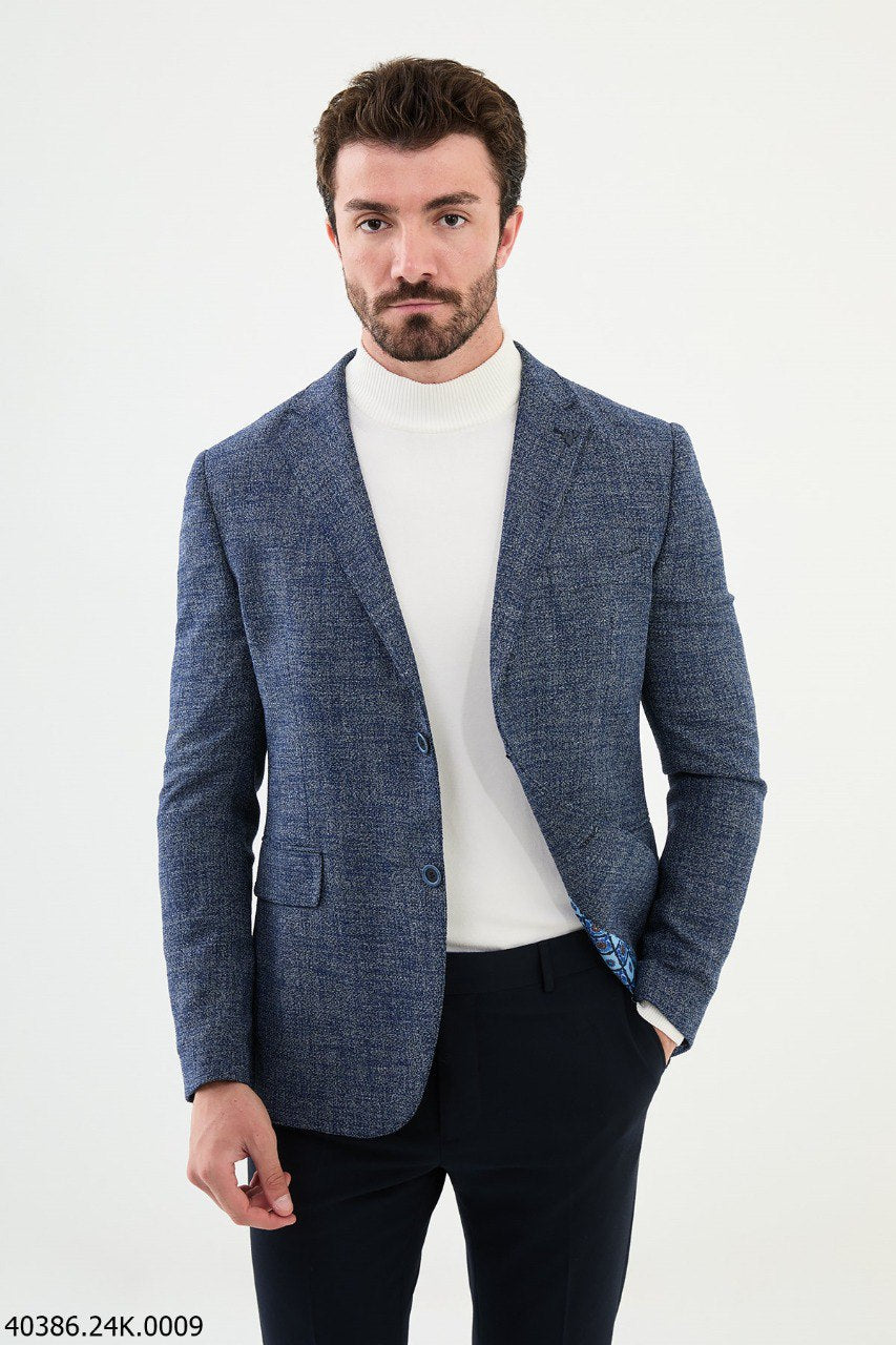 Bojoni Belmonte Slim Fit Navy Blue Wool Blazer