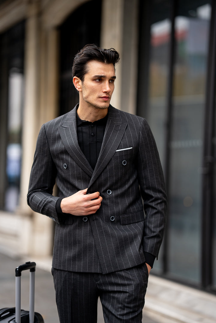 Bojoni Omaha Black Double Breasted Slim Fit Suit