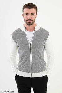 Bojoni Chicago Slim Fit White Knitwear Zipper Sweater