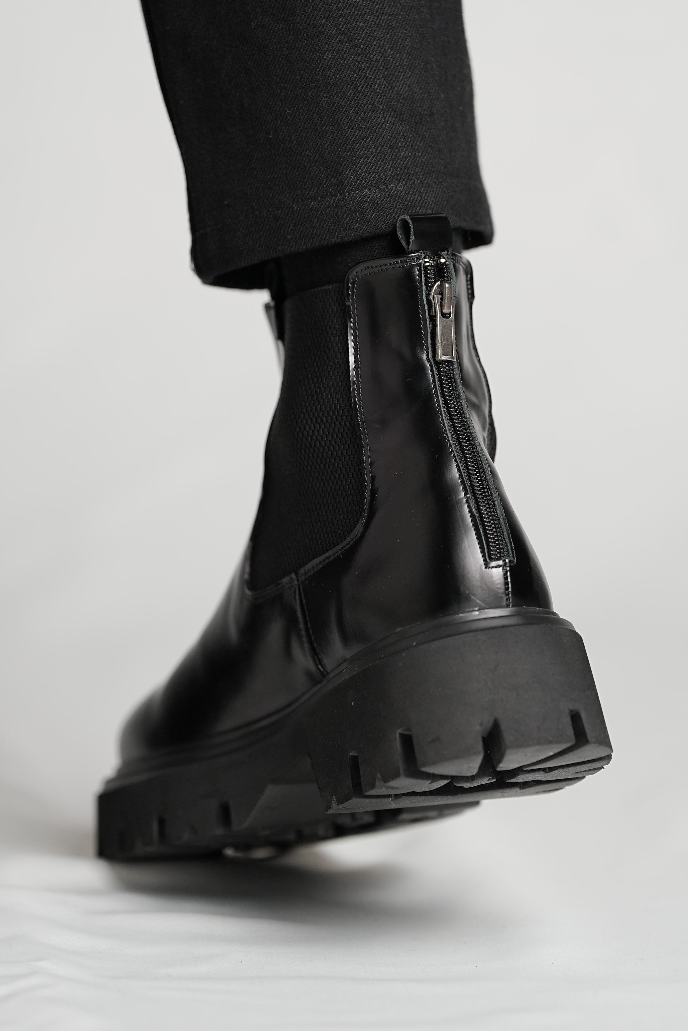 Bojoni Pineto Black  Leather Boots Shoes