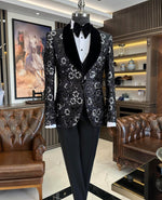 Load image into Gallery viewer, Bojoni Richbaum Black Premium Slim Fit Tuxedo Suit
