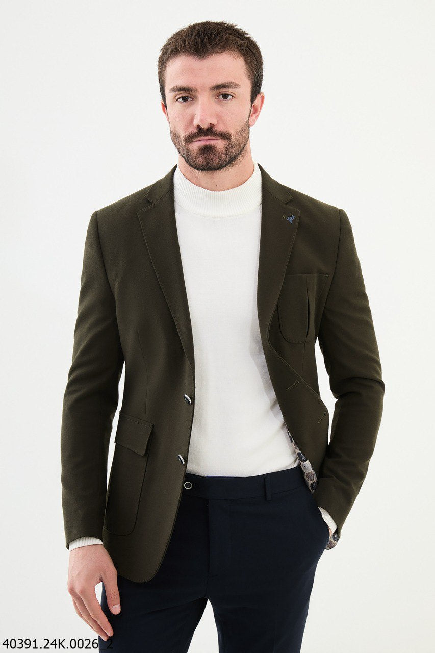 Bojoni Belmonte Slim Fit Khaki Blazer