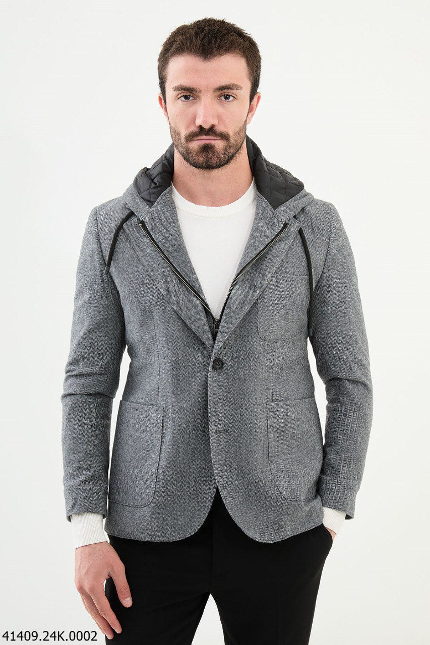 Bojoni Belmonte Slim Fit Gray Hood Blazer