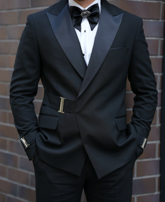 Bojoni Gatsby Double Breasted Slim Fit Italian Black Tuxedo