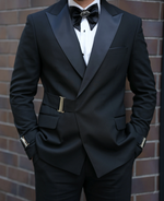 Load image into Gallery viewer, Bojoni Gatsby Double Breasted Slim Fit Italian Black Tuxedo
