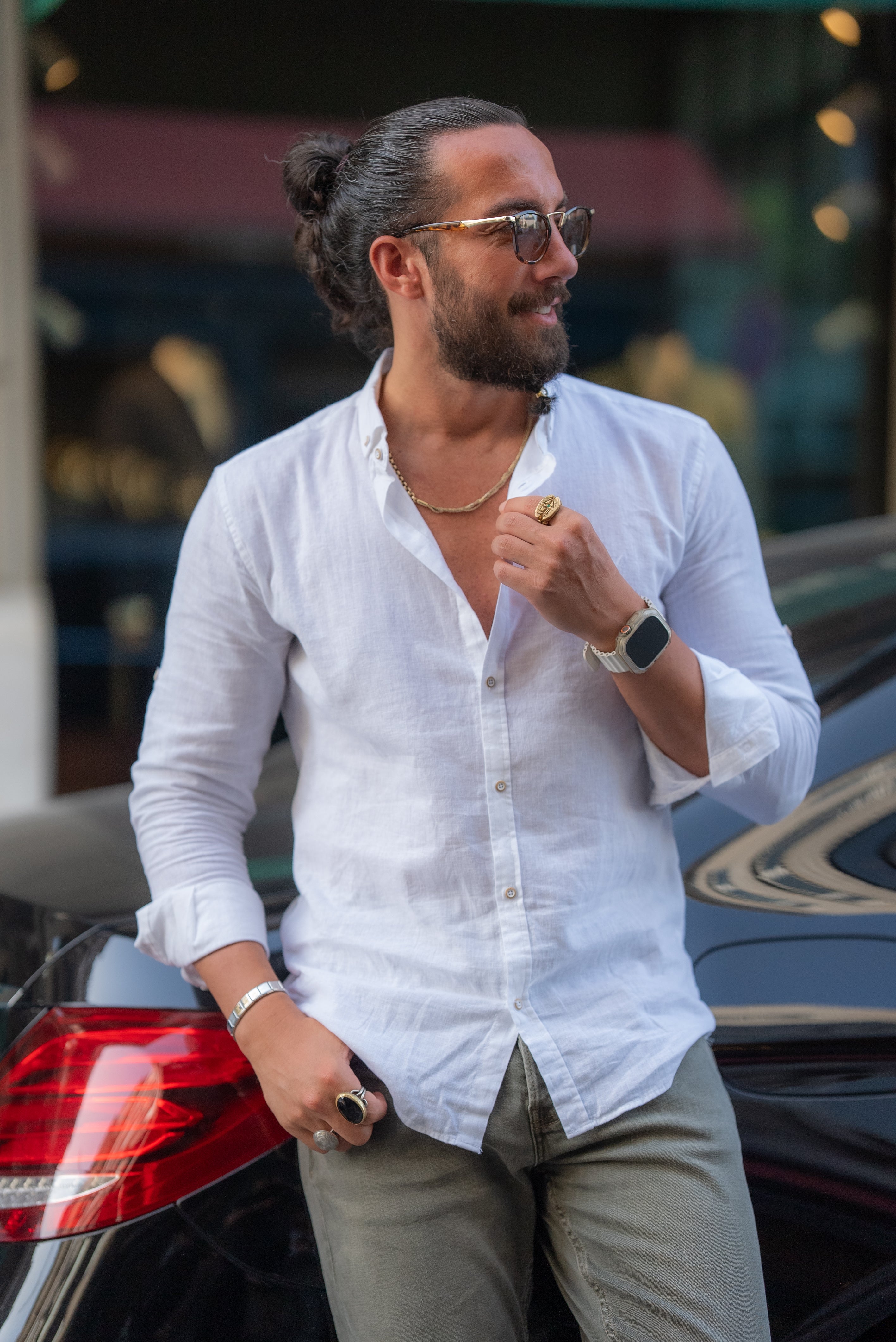 Bojoni Marelli White Slim Fit Linen Shirt