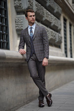 Load image into Gallery viewer, Bojoni Ravenna Slim Fit Plaid Brown Wool Combination Suit
