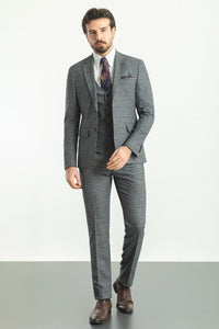 Bojoni Trivento  Gray Plaid Slim Fit Suit