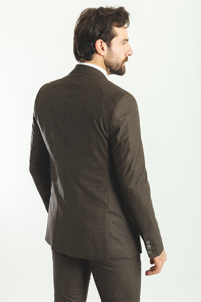 Bojoni Trivento Brown Checked Slim Fit Suit